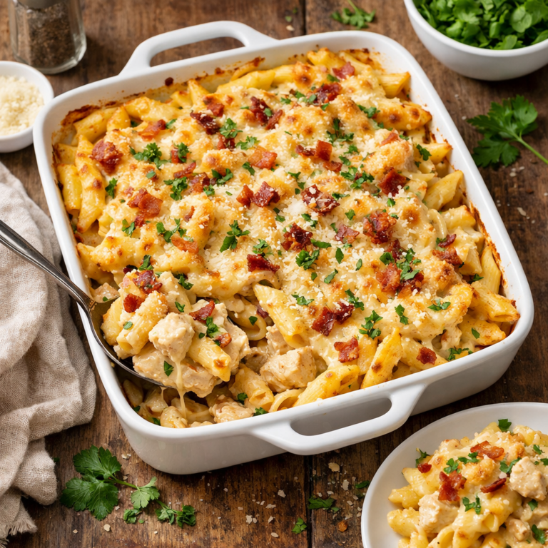 creamy chicken pasta bake