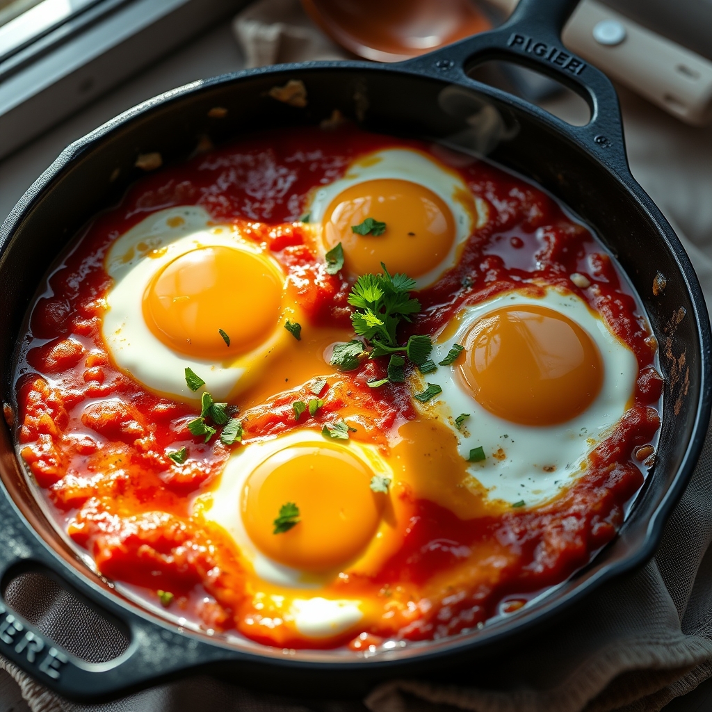 baked shakshuka with feta herb oil
