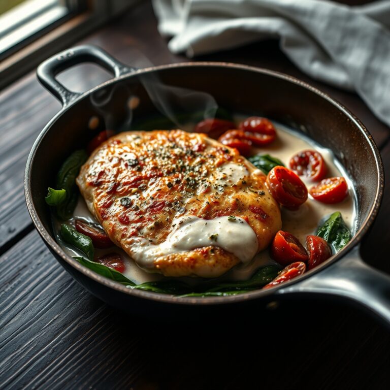 creamy tuscan chicken with sun dried tomatoes spinach