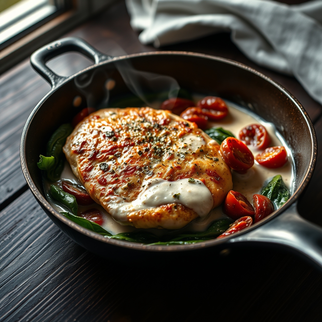 creamy tuscan chicken with sun dried tomatoes spinach