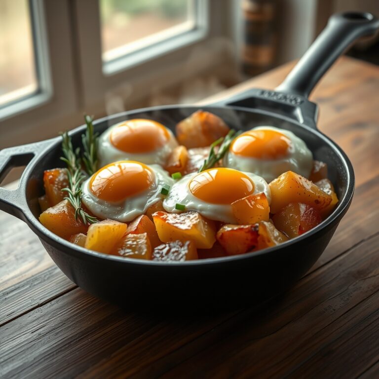 crispy smashed potato herb breakfast skillet
