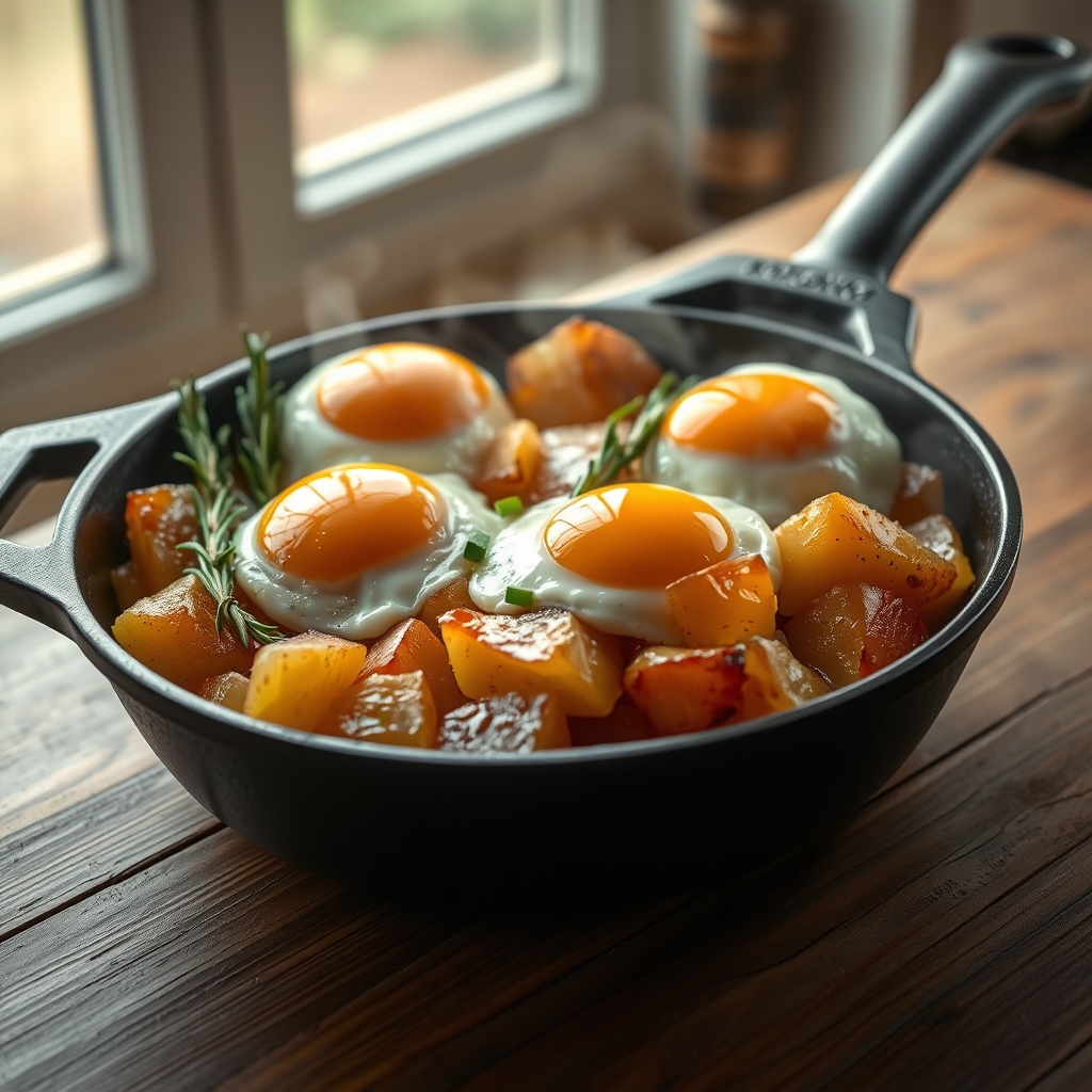 crispy smashed potato herb breakfast skillet