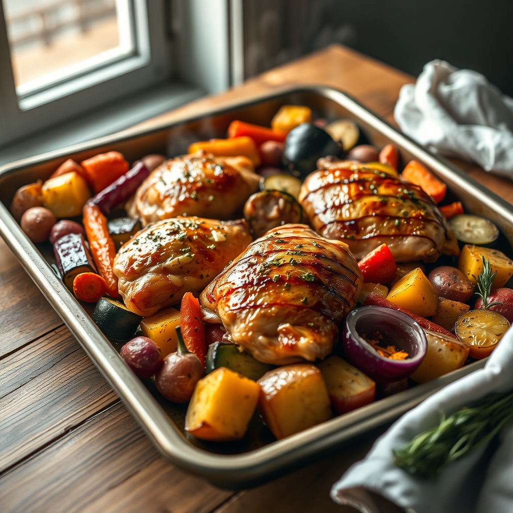 one pan lemon herb chicken roasted vegetable medley
