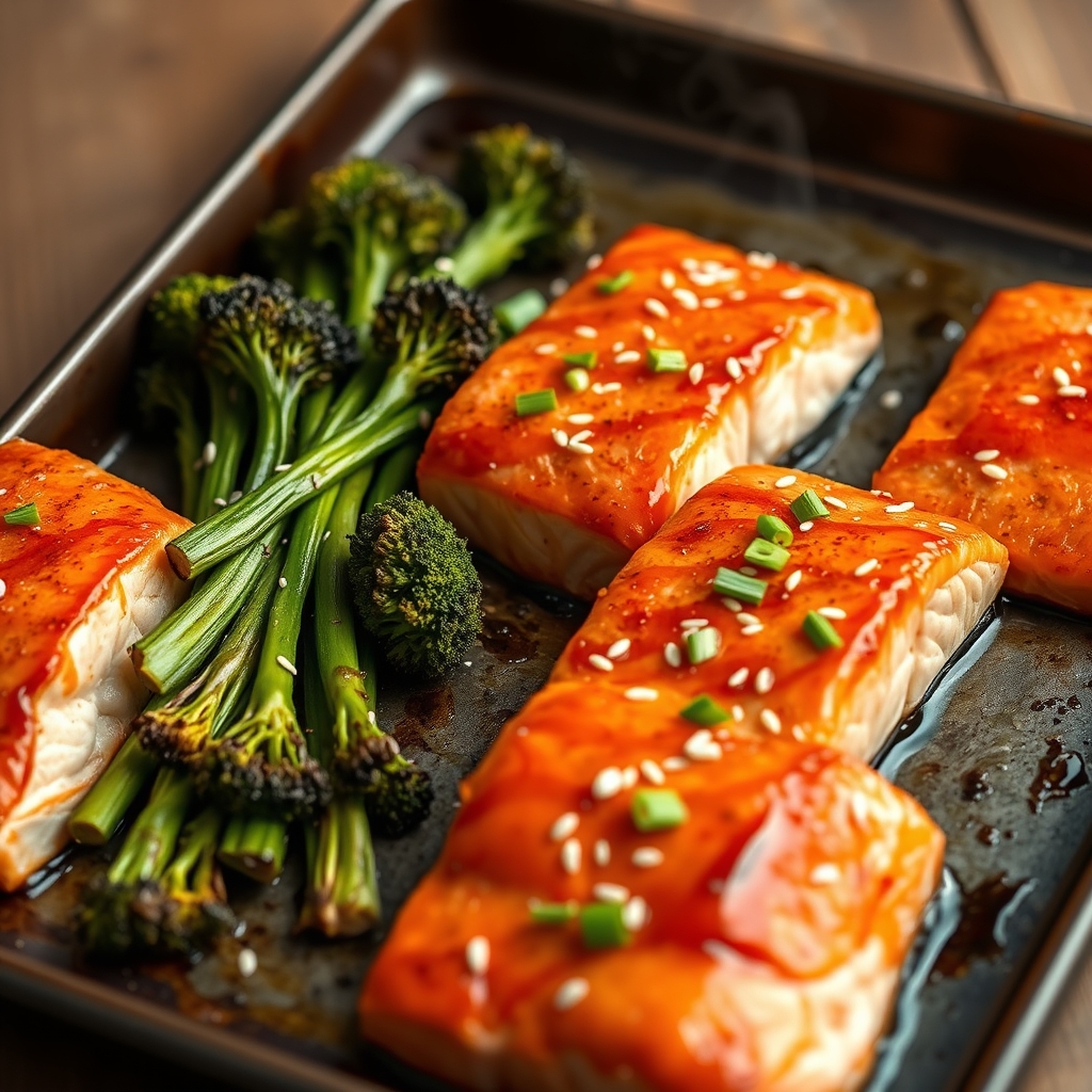 sheet pan honey sriracha salmon with roasted broccolini