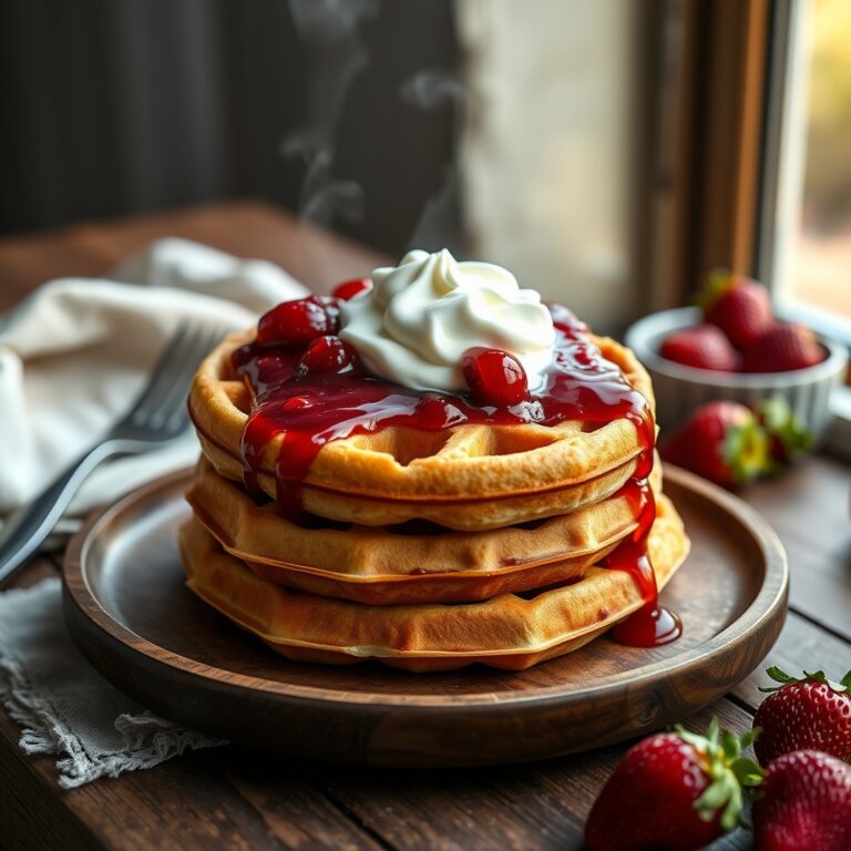 almond flour waffles with strawberry chia compote
