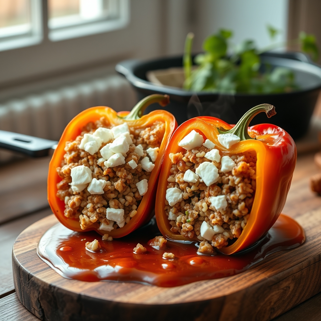 baked stuffed peppers with ground turkey quinoa feta