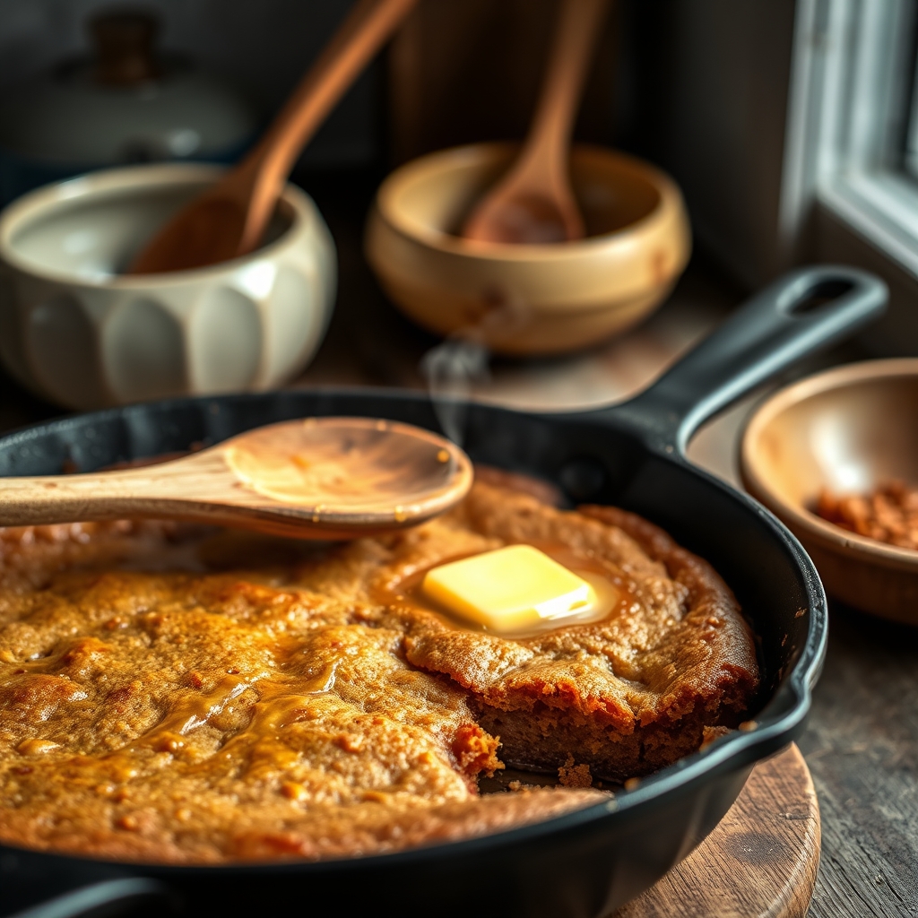 brown butter skillet blondie with vanilla bean ice cream
