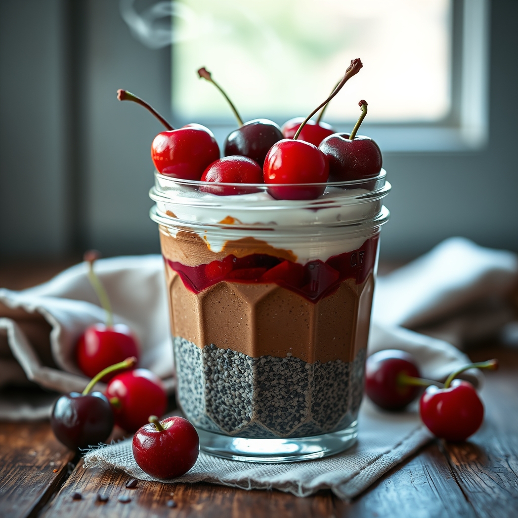 chocolate cherry chia pudding parfait