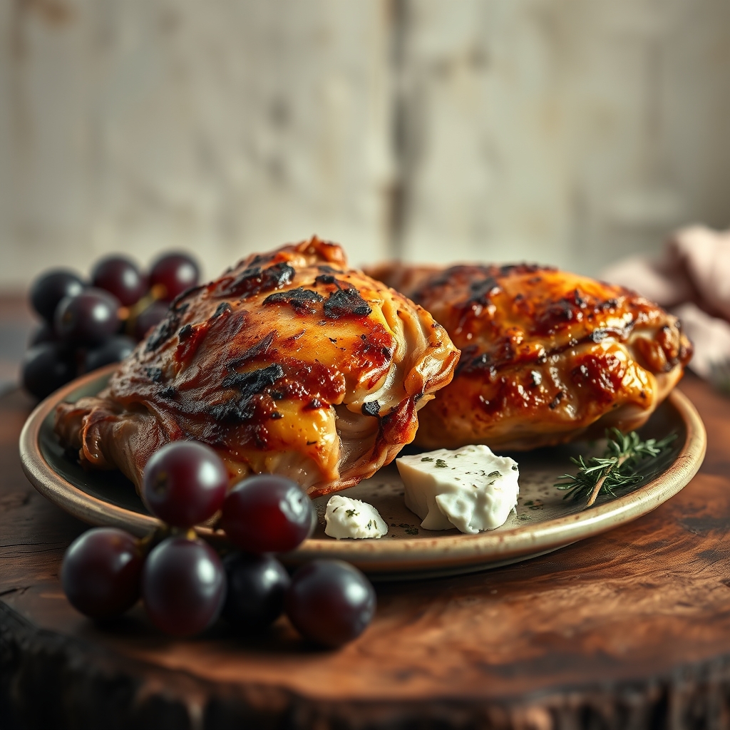 crispy baked chicken thighs with herbed goat cheese roasted grapes