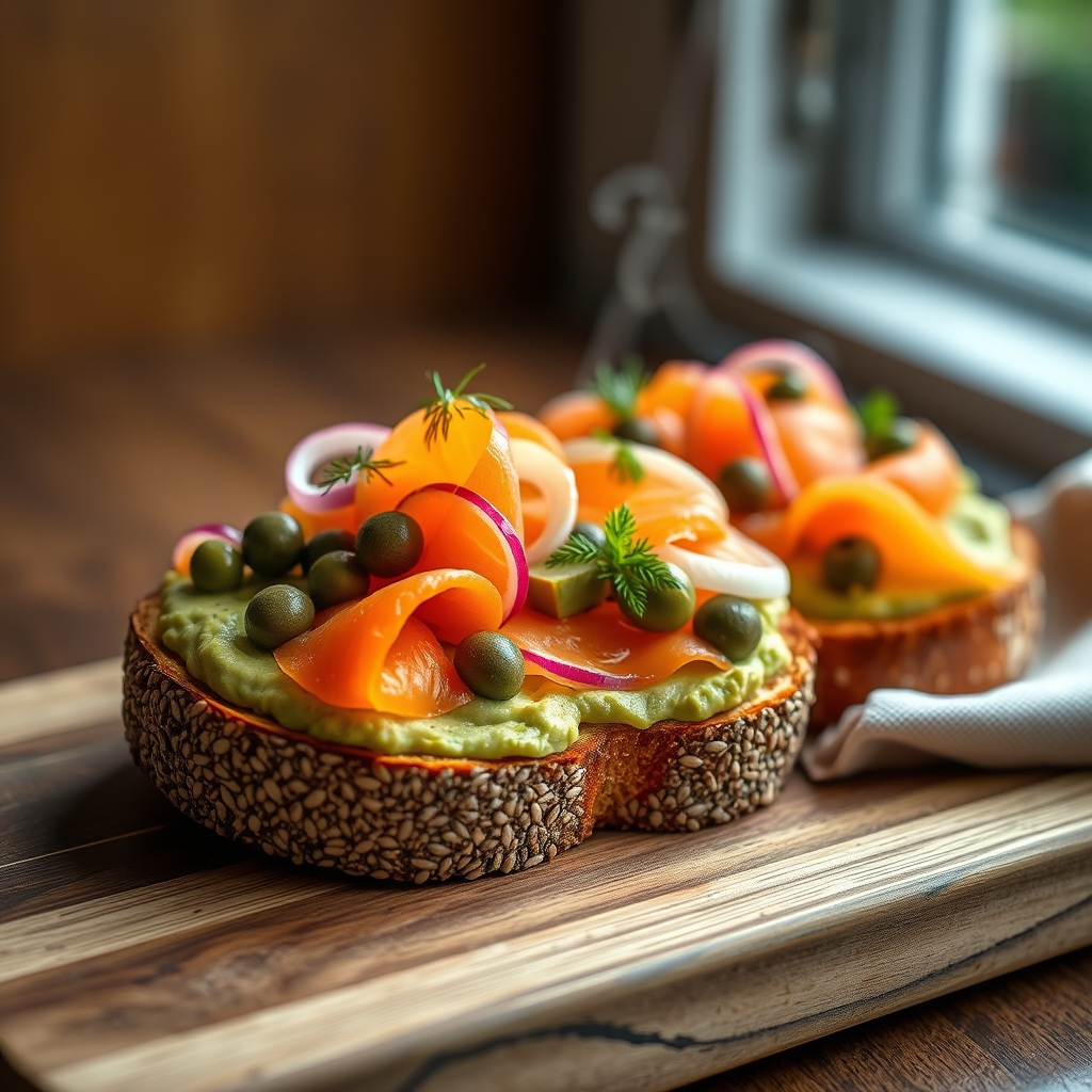 everything bagel avocado toast with smoked salmon