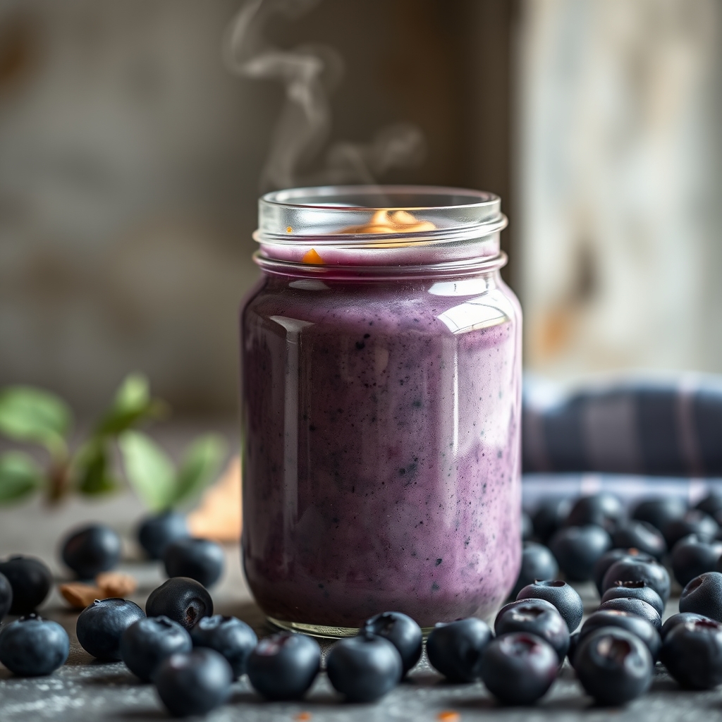 high protein blueberry peanut butter smoothie jar