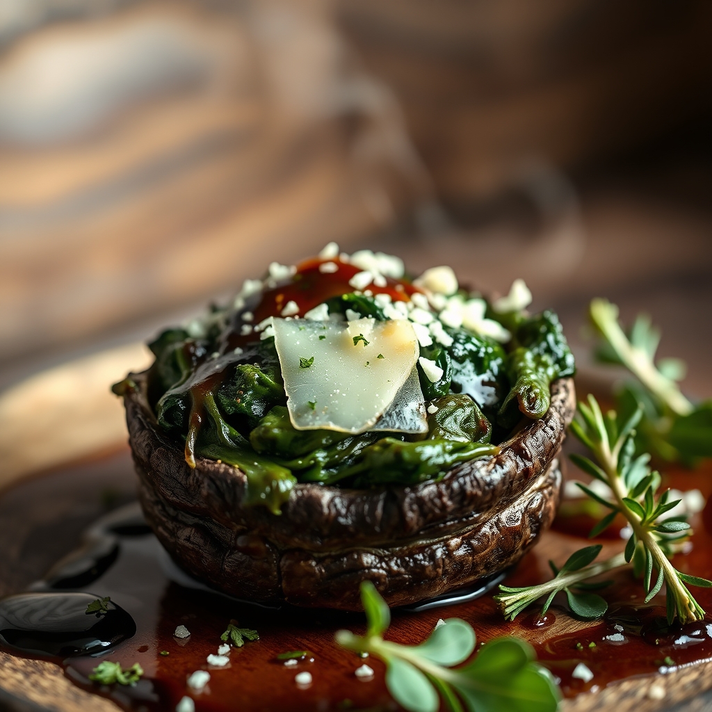mushroom spinach stuffed portobello with balsamic glaze