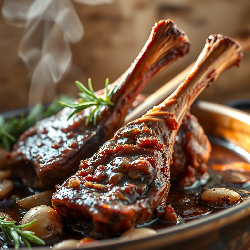 slow braised lamb shanks with rosemary roasted garlic