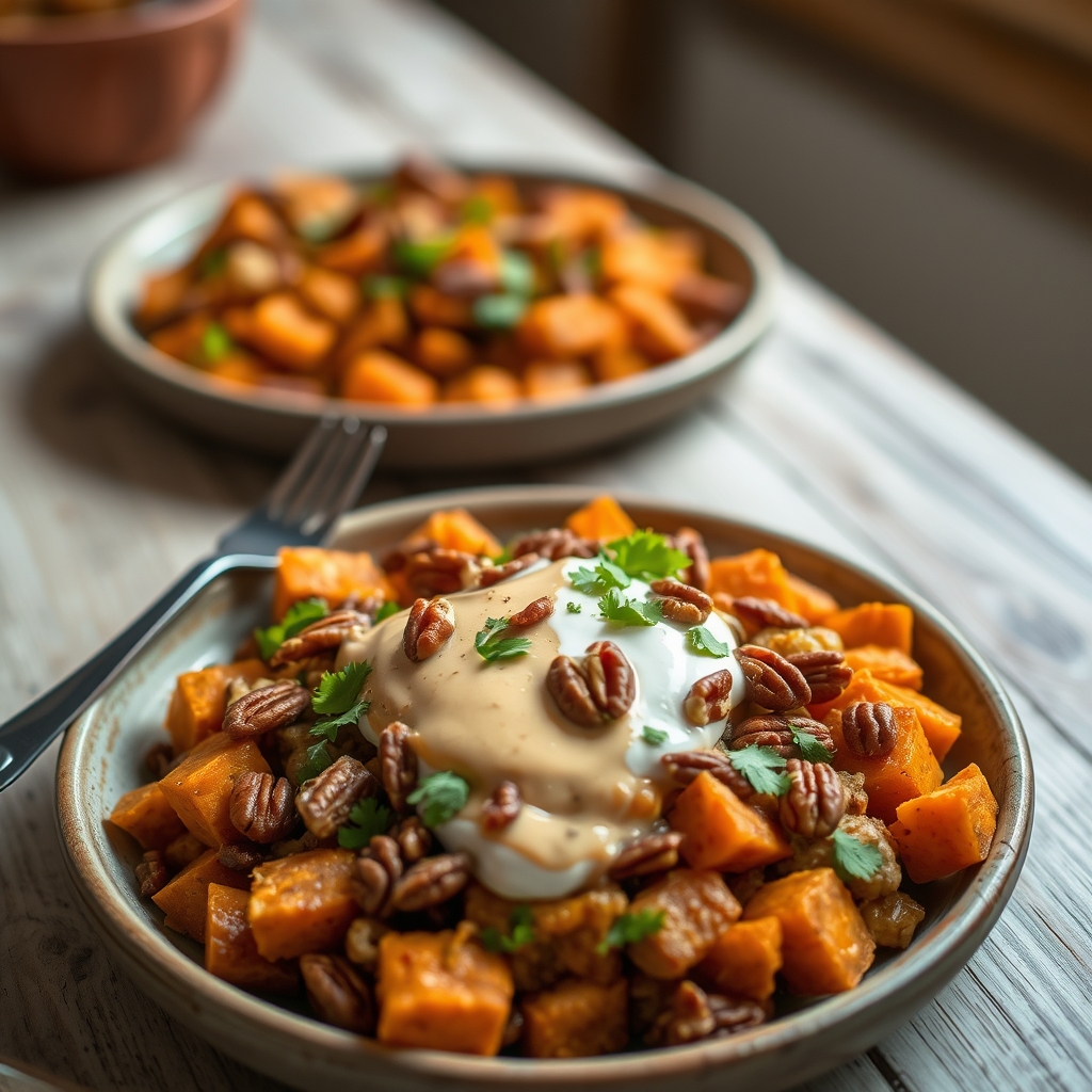 sweet potato breakfast hash with chipotle lime crema