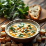 white bean kale soup with crispy parmesan crostini