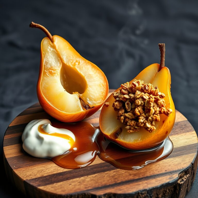 baked pears with oat crumble maple yogurt