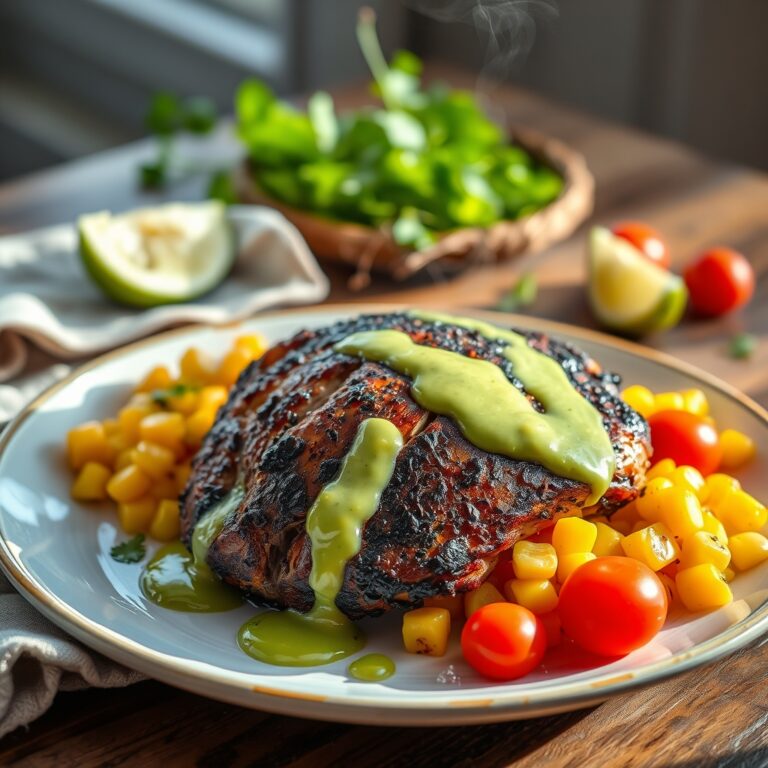 blackened chicken corn salad with creamy avocado dressing